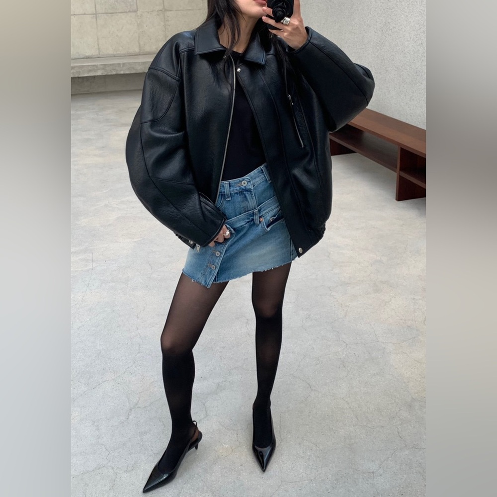 NEW The Frankie Shop ENORA FAUX LEATHER JACKET - BLACK - Picture 10 of 16